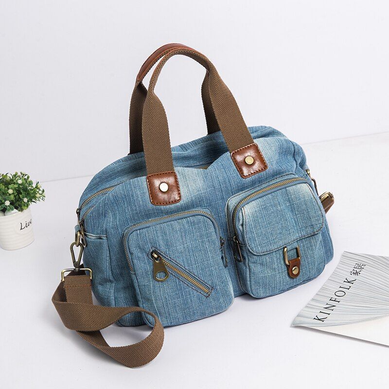 Casual Tote Bag Light/ Dark Blue Denim Handbag Jeans Shoulder Purse 27*15*22 CM