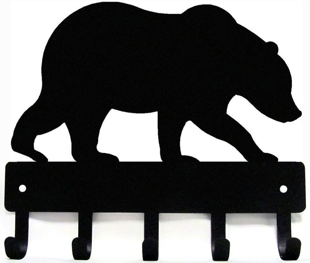 Bear #02 Key Rack Hanger - 6 inch Wide /Large 9 inch Wide Metal Wall Art