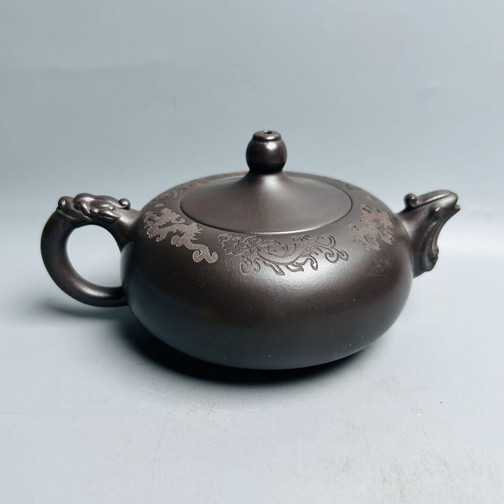 Vintage Chinese Yixing Purple Clay Teapot Zisha Ceremony Carving Collectible Art