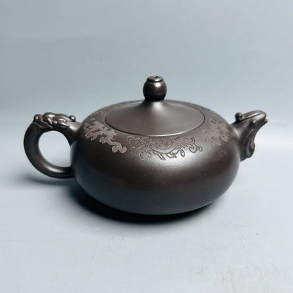 Vintage Chinese Yixing Purple Clay Teapot Zisha Ceremony Carving Collectible Art
