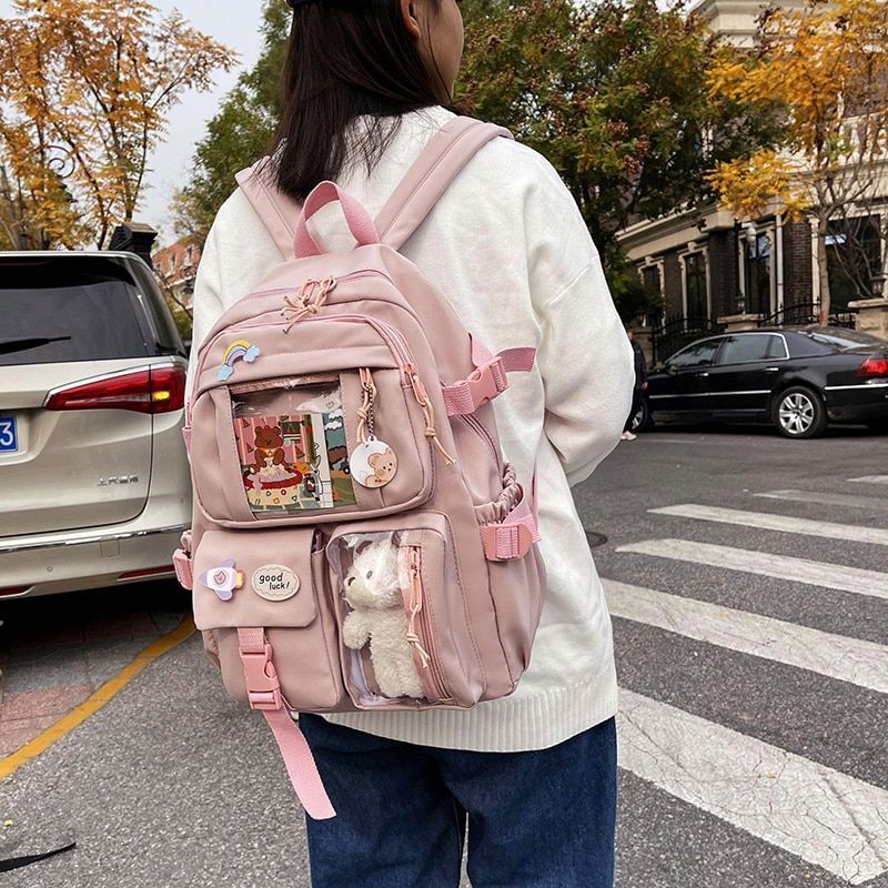 Backpacks Waterproof Multi-pocket Nylon School Bag Pack Black\ Blue\ White\ Pink