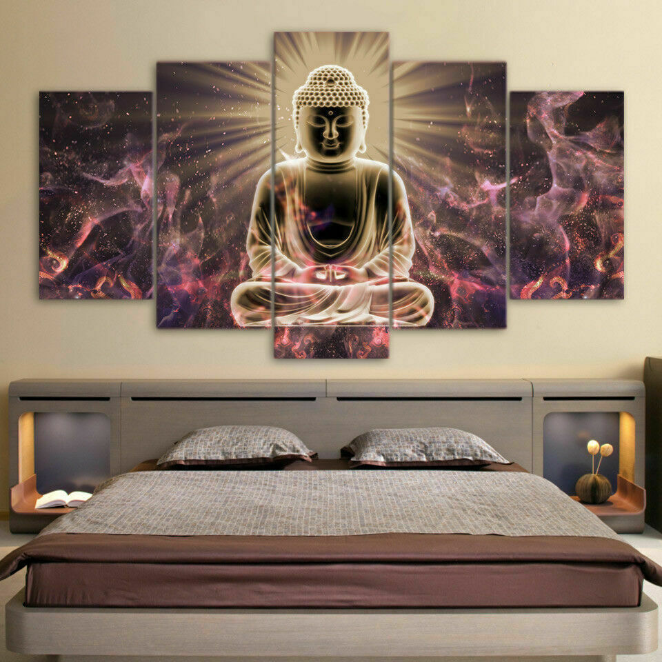 Glowing Buddha Meditation Buddhism Canvas Prints Painting Wall Art Decor 5PCS