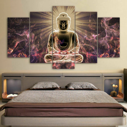 Glowing Buddha Meditation Buddhism Canvas Prints Painting Wall Art Decor 5PCS