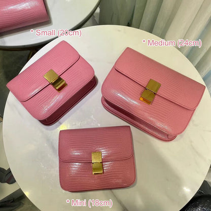 Lizard Effect Real Leather Flap Box bag Shoulder bag Purse Crossbody Square bag