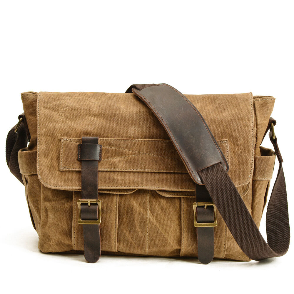 Canvas Shoulder Bag Cowhide Large Capacity Messenger Bag Motorcycle Side Bag