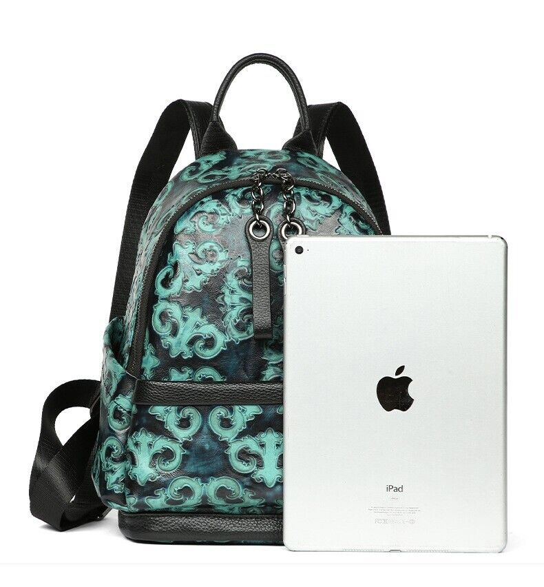 Real Leather Backpack, Floral Embossed and rubbed Backpack Women's Shoulder Bags