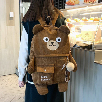 Corduroy Bear Backpacks Multi-pockets School Bags Large Schoolbags 43*30*13 CM