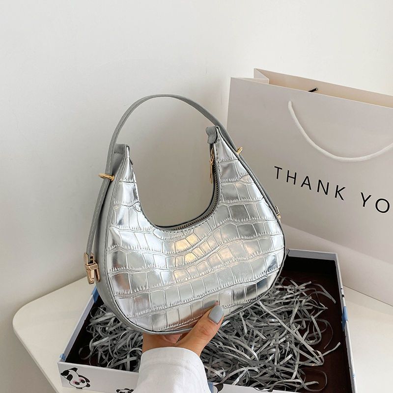 Silver 1PC Handbag Stone Pattern Underarm Shoulder Bag Elegant Purse 21*19*6 CM