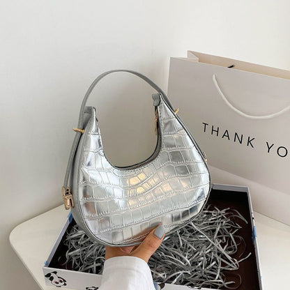 Silver 1PC Handbag Stone Pattern Underarm Shoulder Bag Elegant Purse 21*19*6 CM