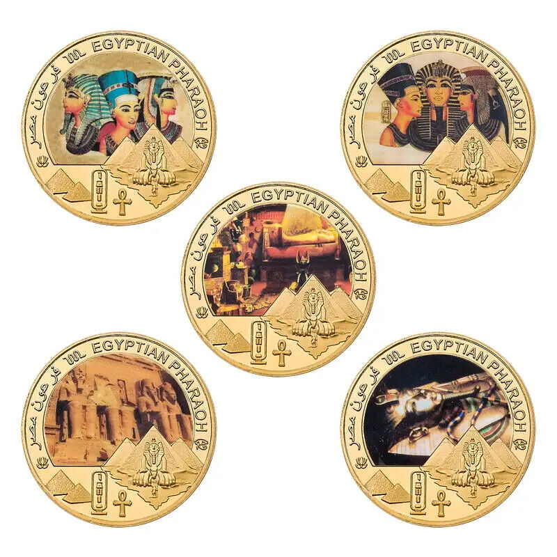 Commemorative Challenge Coins Egyptian Pharaoh Gold Plated Craft Souvenir 1.57in