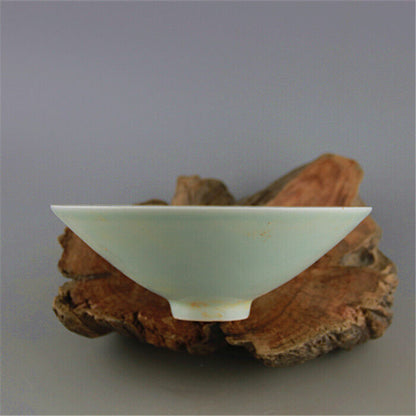 Chinese Song Hutian Kiln Yin Carved Value Stripe Celadon Bamboo Hat Bowl