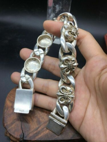 Asian old miao silver hand cast cool statue bracelet jewel gift
