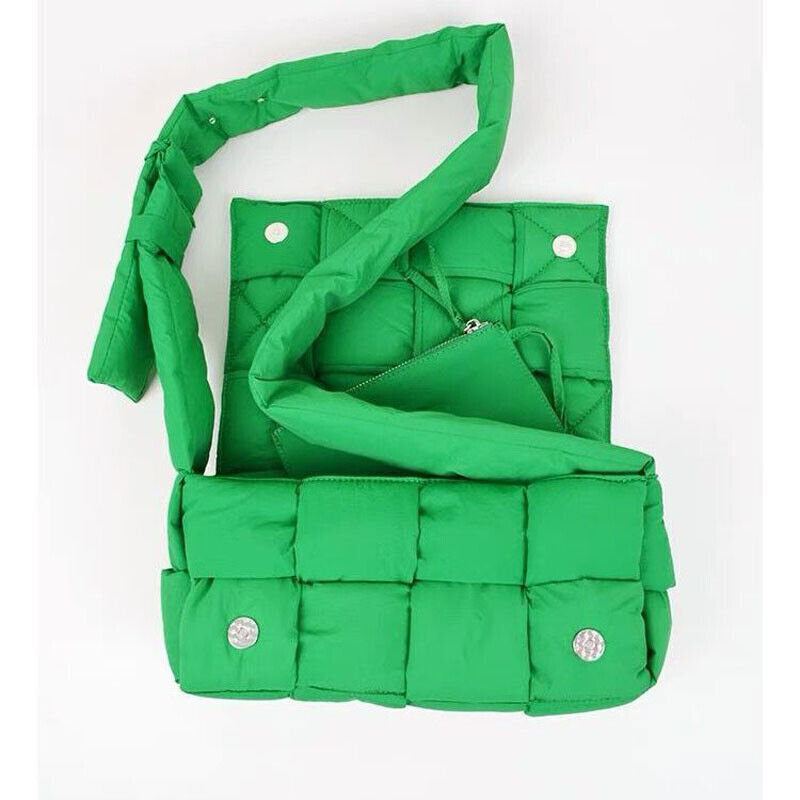 Women's Sponge Woven Messenger Bag Lady's Space Pad Feather Down Crossbody Bag