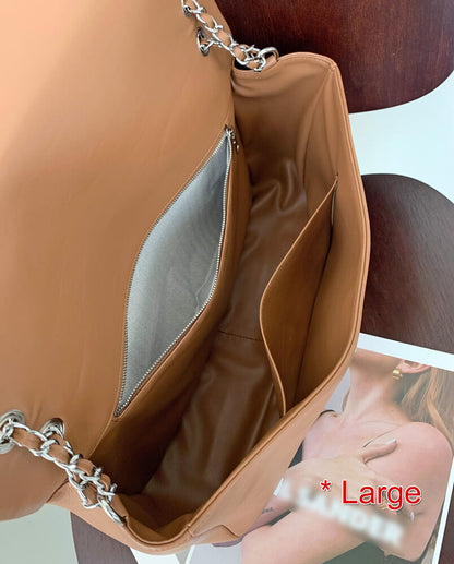 Real Leather Small Flap Purse Shoulder Bag Double Chains Crossbody Work Handbag