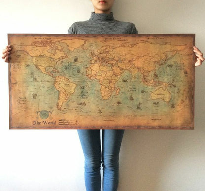 Nautical Ocean Sea world map Retro old Art Paper Painting Home Decor Sticker