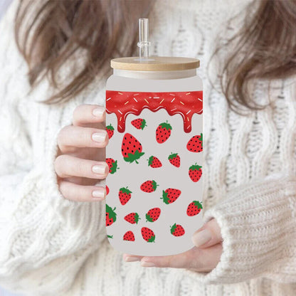 Transfers Stickers 16oz Cup Wraps 3D UV DTF Strawberry Printed DIY Decal 23x11cm