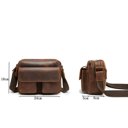 Crazy Horse Leather Men's 8" Shoulder/Messenger Bag Vintage Sling Crossbody Bags