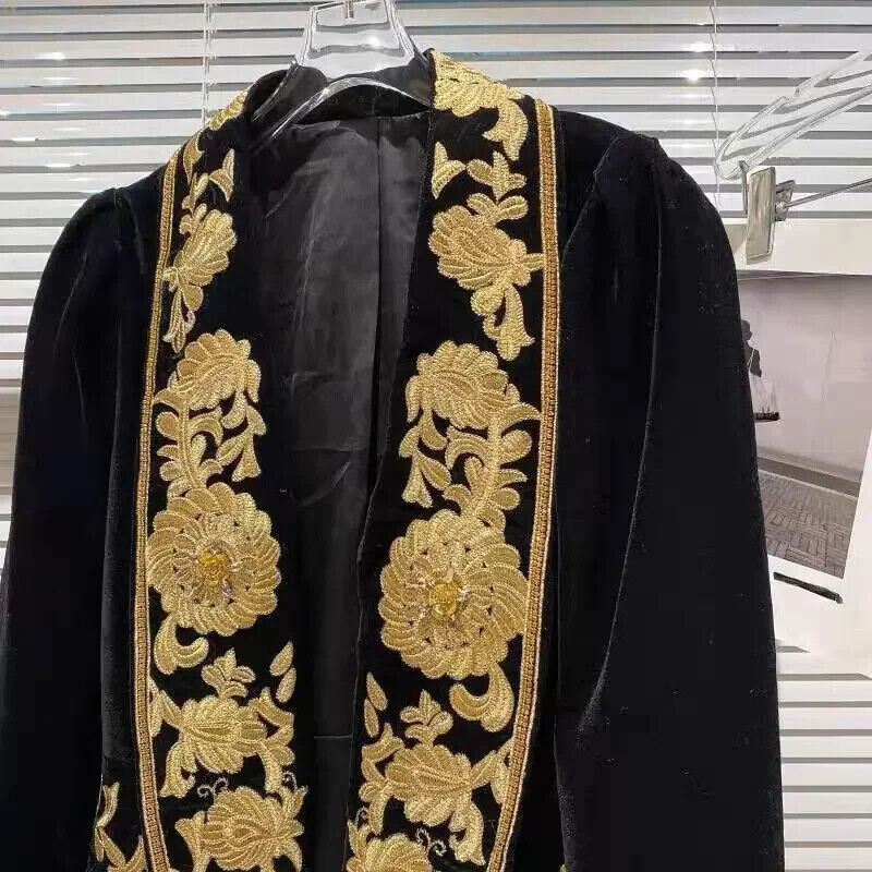 2024 Spring Autumn New women Blazer Embroidered Flower Velvet Suit Short Coat