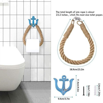 Nautical Rope Toilet Paper Holder Towel Ring Rack Metal Hook Bathroom Wall Decor