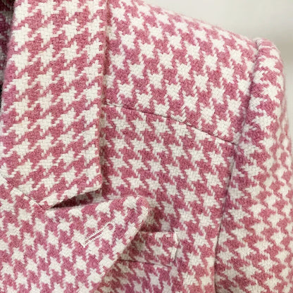 Fall Winter Overcoat Women's Double Breasted Pink Tweed Wool Long Coat