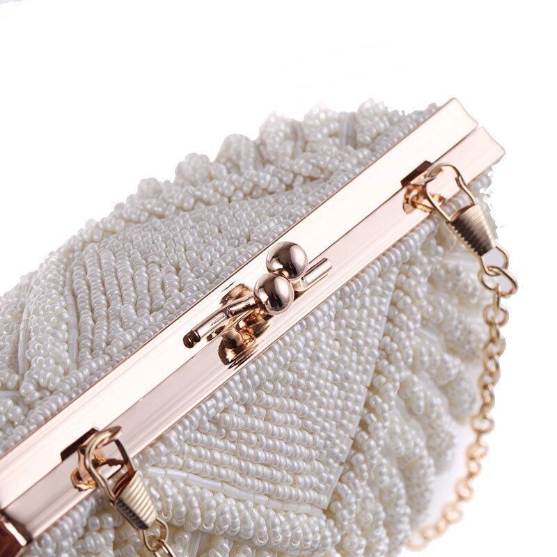 Women Wedding Handbag Evening Party Bags Clutches White Shell Beaded Clutch Bag