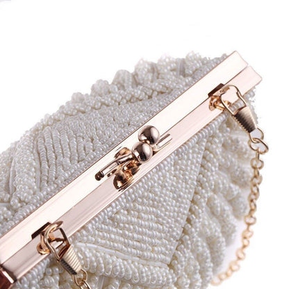 Women Wedding Handbag Evening Party Bags Clutches White Shell Beaded Clutch Bag