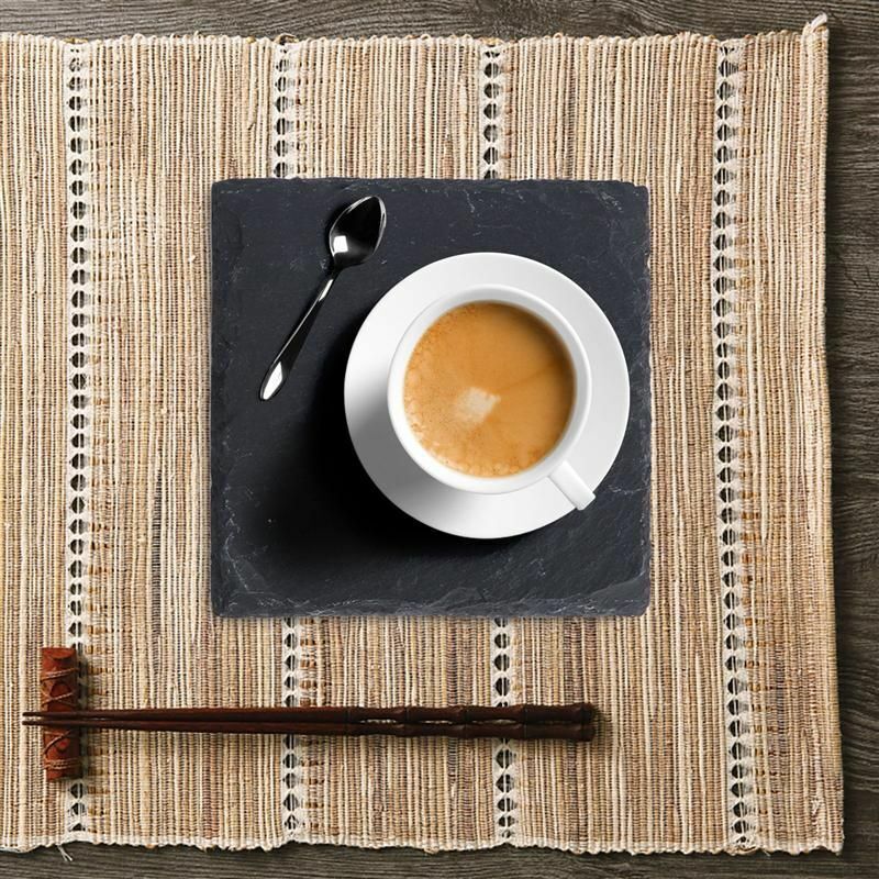 4Pcs/Set Cup Drink Coasters 10x10cm Natural Slate Anti-Slip Glass Mugs Placemats