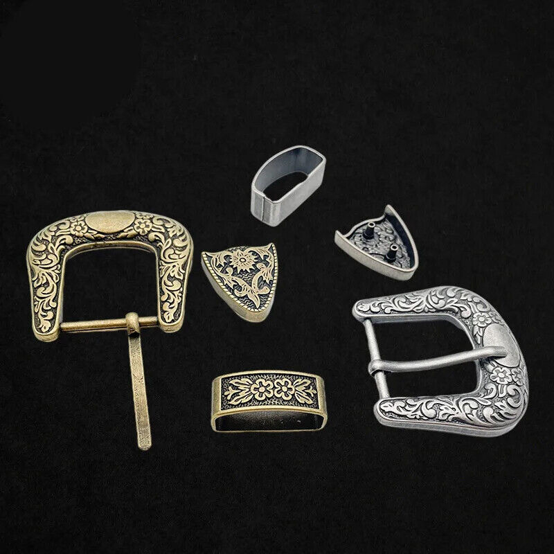 Women Belt Buckles 3Pcs Vintage Carved Metal Pin Jeans Waistband DIY Accessories