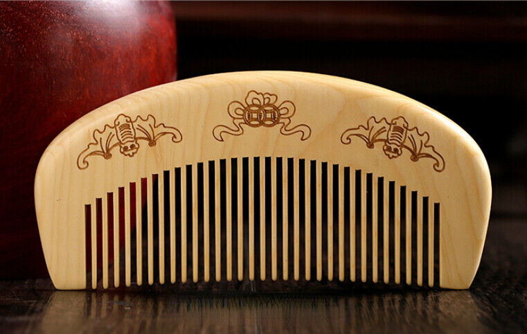 Chinese Box-wood HandCarved Wealth Anti-Static Hair Massage Wooden Comb