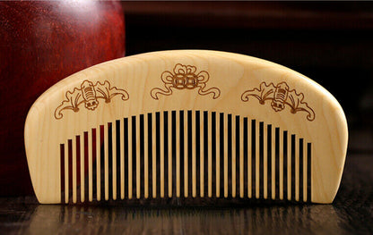 Chinese Box-wood HandCarved Wealth Anti-Static Hair Massage Wooden Comb