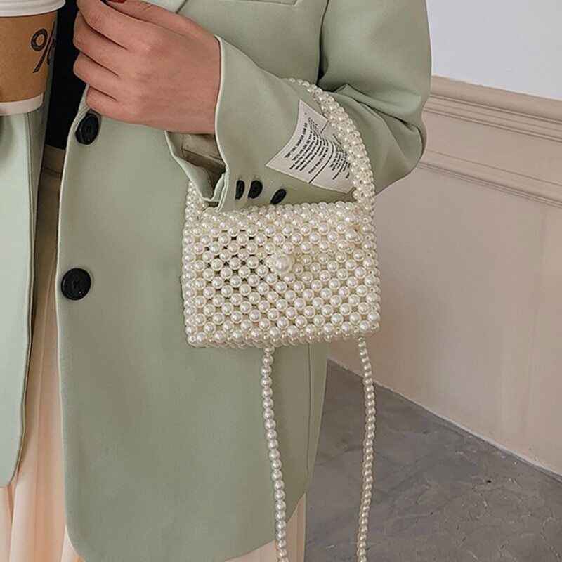 Handmade Woven Beaded Pearl Bags Women Handbags Party Bags