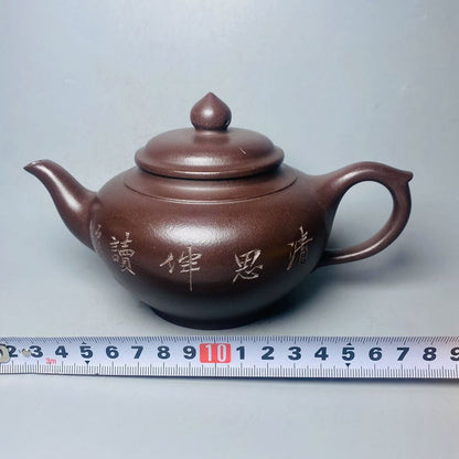 Vintage Chinese Yixing Purple Clay Teapot Zisha Ceremony Carving Bamboo Tea Set
