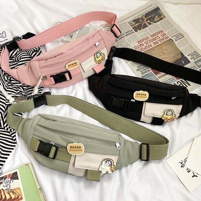 Waist Bag Canvas Leisure Solid Color Fanny Pack Cute Crossbody Chest Bag 35*14*8