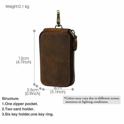 Men's Unisex Leather Belt Key Holder Case Credit Card Bag Wallet Zip Aound Brown