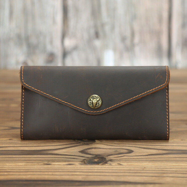 Crazy Horse Leather Men's Envelope Wallets Retro Flip Long Clutch Bag Phone Bags
