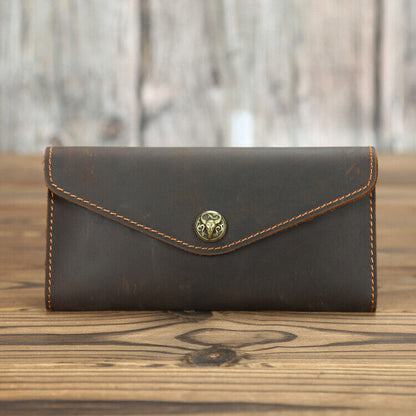 Crazy Horse Leather Men's Envelope Wallets Retro Flip Long Clutch Bag Phone Bags