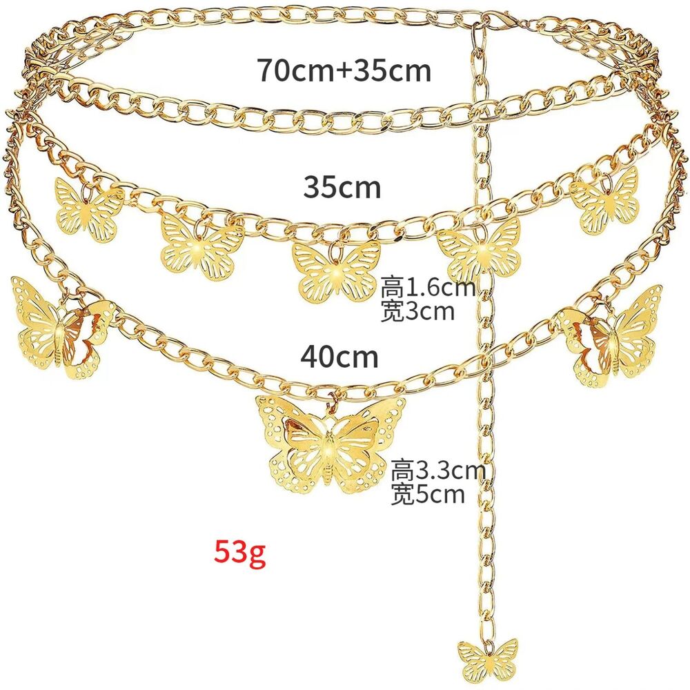 Women Belt Metal Shiny Silver Gold Butterfly Fashion Hollow Chain Thin Waistband