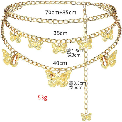 Women Belt Metal Shiny Silver Gold Butterfly Fashion Hollow Chain Thin Waistband