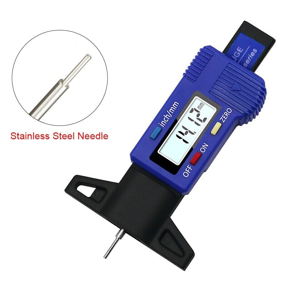 Blue Digital Tyre Depth Gauge Tread Checker Car Tire Tester Brake Shoe Pad Wear