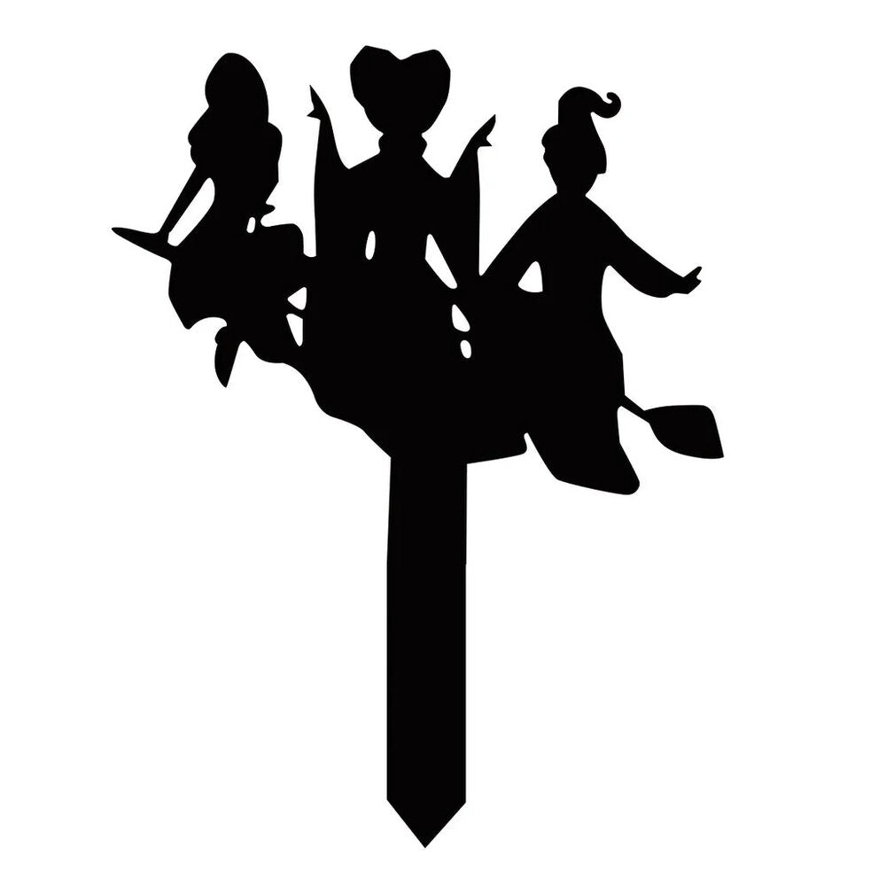 1pc Witch Garden Stake, Metal Insert Silhouette Plaque Statue For Halloween