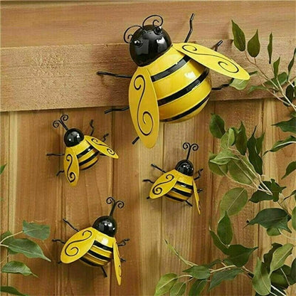 Bumble Bee Wall Ornament 4Pcs Metal Decorative Art Backyard Garden Accents