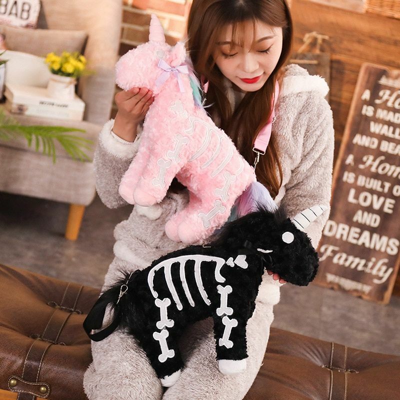 Dark Punk Unicorn Backpack Gothic Rock Plush Flying Horse Stuffed Crossbody Bags