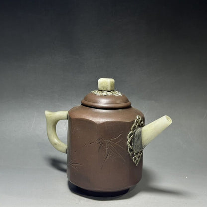 vintage chinese yixing purple clay teapot zisha ceremony carving Collectible art
