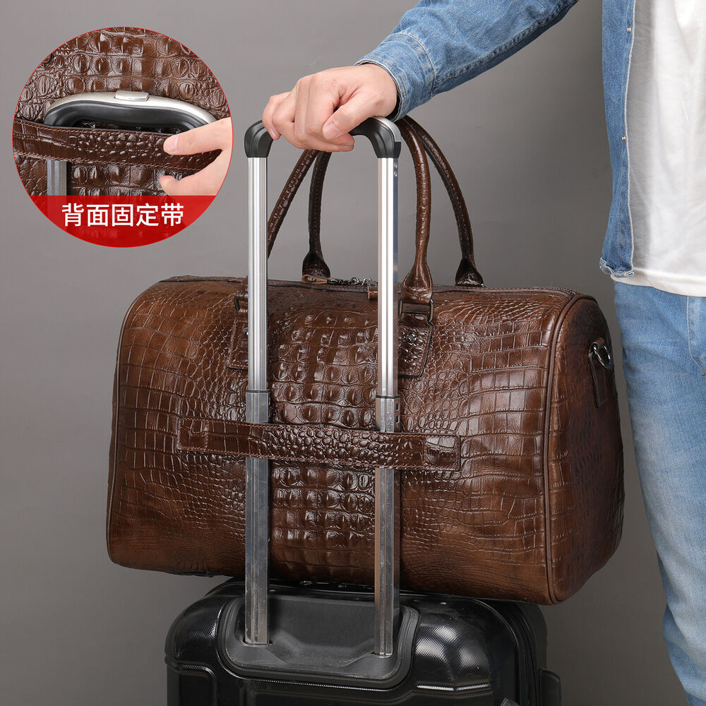 Mens Leather Crocodile Gym Duffel Shoulder Bag Travel Overnight Luggage Handbags