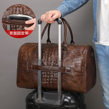 Mens Leather Crocodile Gym Duffel Shoulder Bag Travel Overnight Luggage Handbags