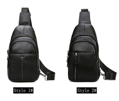 Sling Backpack Men's Genuine Leather Crossbody Chest Bag Shoulder Bag Breathable