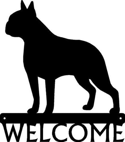 Dog Welcome Sign Boston Terrier - Size 12" x 13.6" Metal Wall Art