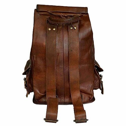 HLC 20" Genuine Leather Retro Rucksack Backpack College Bag,Picnic 20", Brown