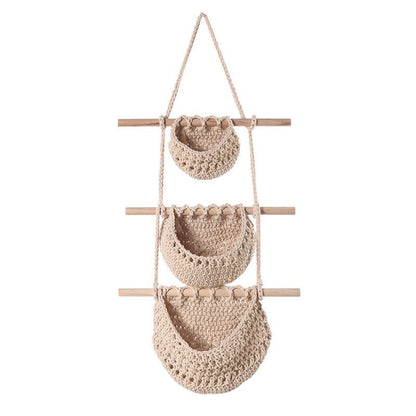 Hanging Fruit Basket Handmade Woven Jute Vegetable Storage Bag Kitchen Organizer