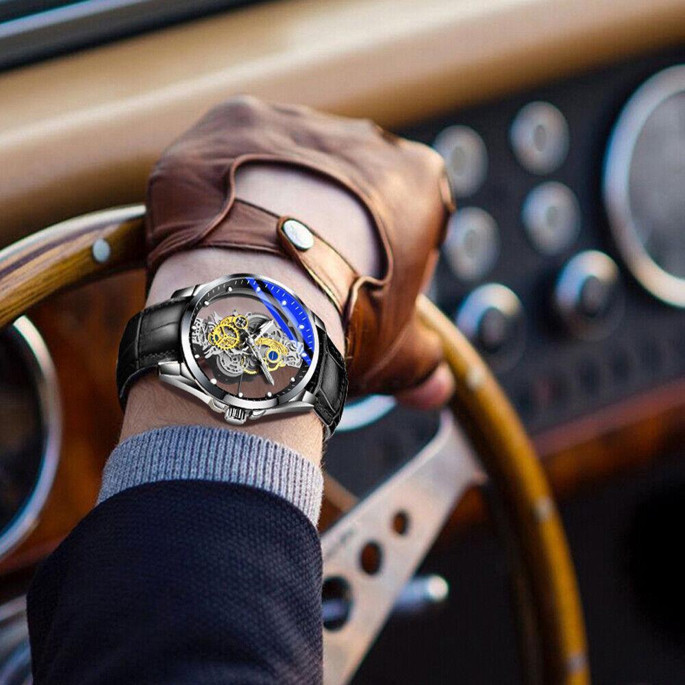 Reloj Esqueleto Hueco De Lujo Para Hombres Automático Cuarzo Acero Inoxidable